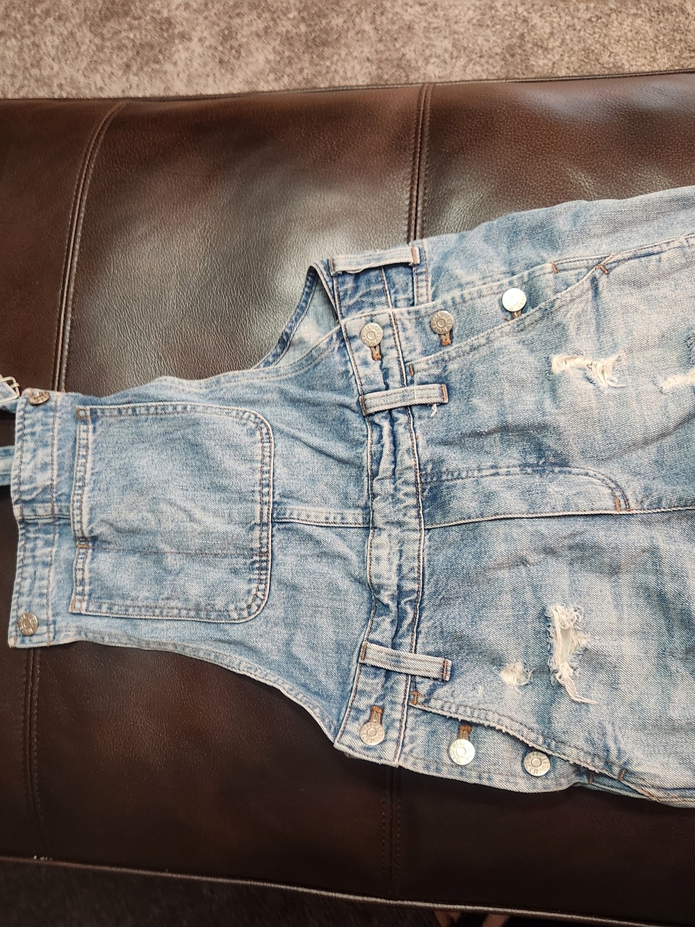 Madewell Faded Blue Distressed Denim Overalls